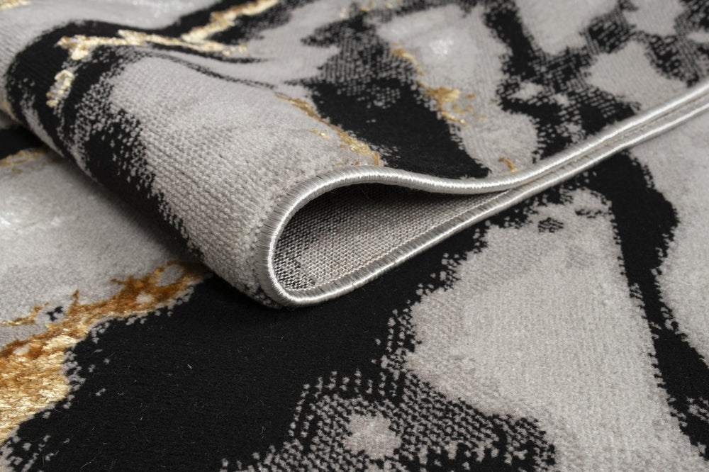 English Elm "Tali" Tali Luxury Area Rug - Grey & Black Abstract Design With Gold Accents For Modern Living Spaces B030P216144