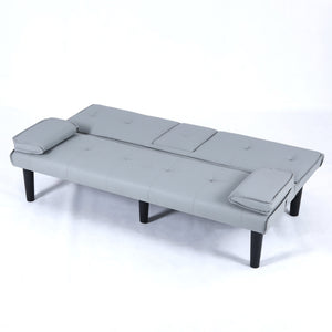 English Elm The 67-inch light gray PVC multifunctional sofa bed with cup holders, one-click fold, 500lb capacity W3371P354627