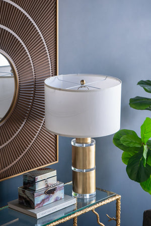 English Elm D15x25.5" Gold and White Cylinder Table Lamp with Acrylic Circle Accents and Collapsible Drum Shade W2078P395816