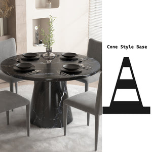 English Elm Hollis Round Dining Table with Engineered Stone Top & Cone Base, Contemporary Marble Grain Finish B2726S00440