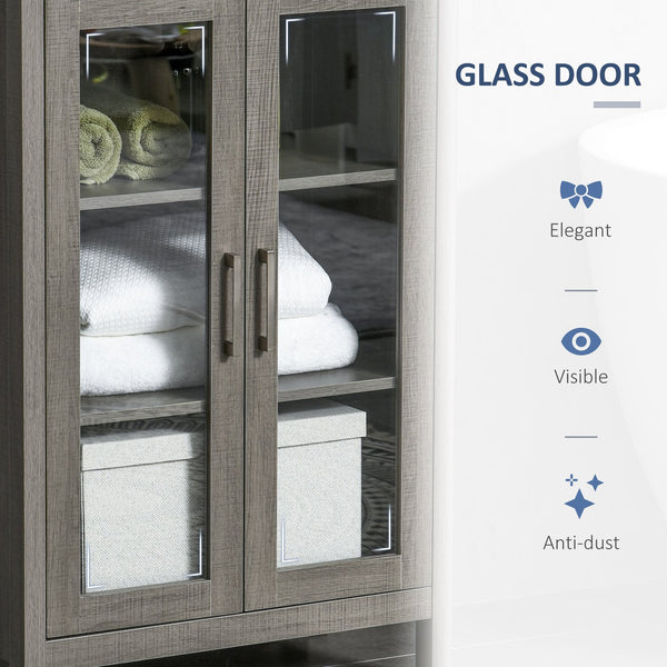 English Elm Kleankin Tall Bathroom Storage Cabinet With Glass Doors, 3 Tier Shelving, Modern Grey Wood Finish W2225P229530