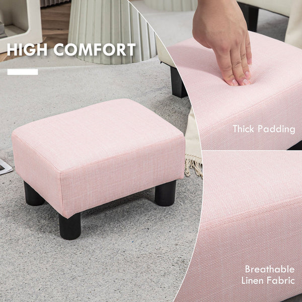 English Elm Homcom Compact Pink Ottoman Footrest, Stylish Linen Upholstered Cube Seat For Living Room Decor W2225P217638