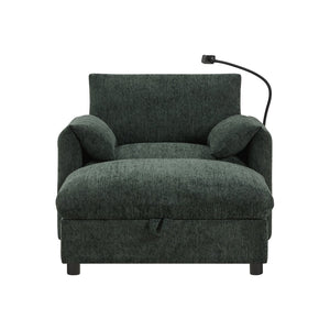 English Elm 37" Oversized Chenille Armchair with Ottoman Usb Charging Pocket Spring Living Room Green N723P387145F