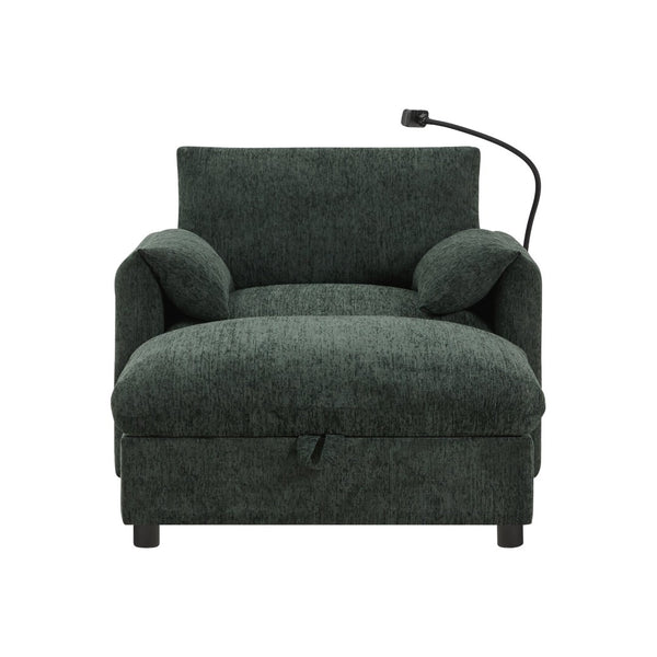 English Elm 37" Oversized Chenille Armchair with Ottoman Usb Charging Pocket Spring Living Room Green N723P387145F