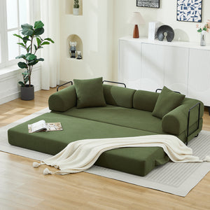English Elm Folding Sofa Bed Corduroy Convertible 78.5" 3-Seater to Bed No-Assembly Foam Spring Comfort Green W2915P343897