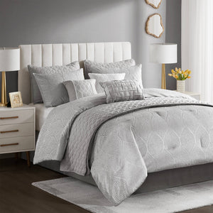 English Elm 10-piece California King Velvet Jacquard Comforter Set Layered Bedding with Microfiber Shams Grey B035P482945