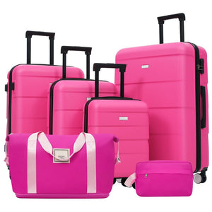 English Elm 6 Piece Hardshell Abs Travel Set with Spinner Wheels Combination Lock and Toiletry Bag Pink N732P391314H