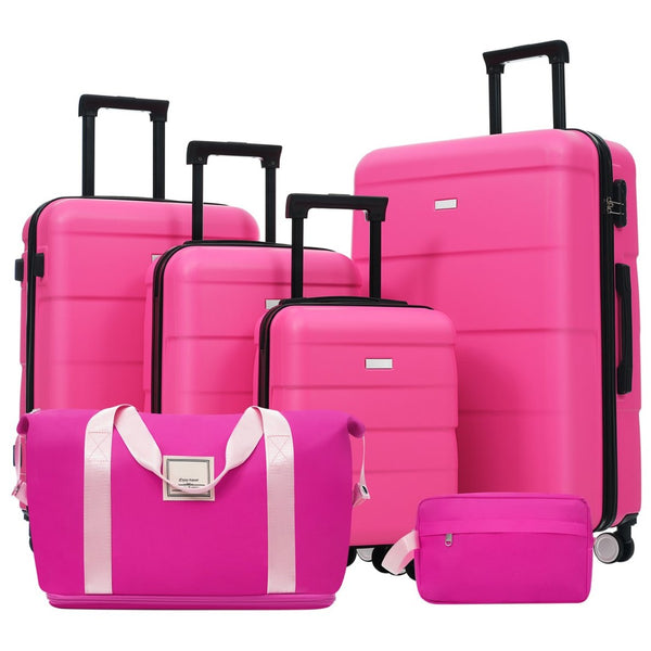 English Elm 6 Piece Hardshell Abs Travel Set with Spinner Wheels Combination Lock and Toiletry Bag Pink N732P391314H