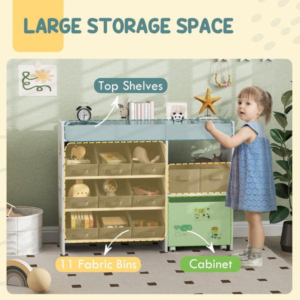 English Elm Qaba Kids Toy Organizer with 11 Fabric Bins Open Shelves and Cabinet in White W2225P485641