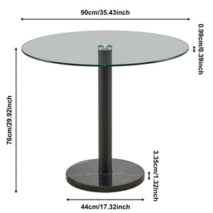 English Elm Modern Tempered Glass Round Table with Black Marble Chassis — Stable, Easy-Clean Coffee & Dining Centerpiece W1164S00022