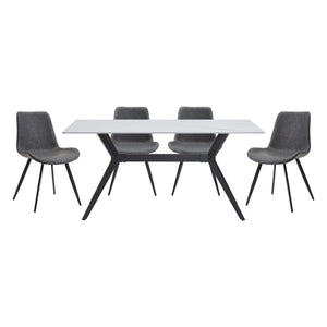 English Elm Modern Brixley 5pc Dining Set with Sintered Stone Marble Top, Gray Upholstered Chairs & Black Legs B011S01367