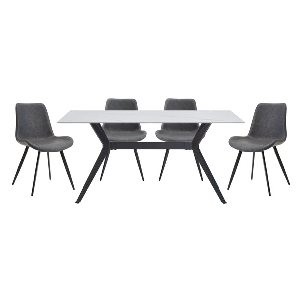 English Elm Modern Brixley 5pc Dining Set with Sintered Stone Marble Top, Gray Upholstered Chairs & Black Legs B011S01367