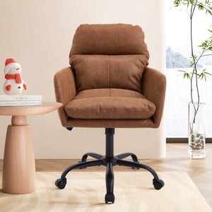English Elm Artificial ergonomic PU leather office chair with high-density foam, stain-resistant, adjustable height support and modern minimalist design for home and workspace comfort Brown W2311P282361