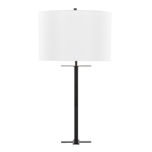 English Elm Cosmo Art Deco 28" Metal Table Lamp with Sleek Antique Brass Base and White Linen Drum Shade, Elegant Lighting Black B202P224191
