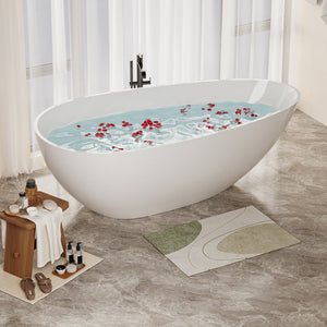 English Elm 59" Handcrafted Stone Resin Soaking Tub Glossy Freestanding Spa Design with Copper Drain W1573P176229