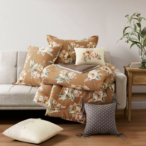 English Elm 7-piece King Reversible Floral Comforter Set Earthy Cotton Blend Bohemian Bedroom B035P440210