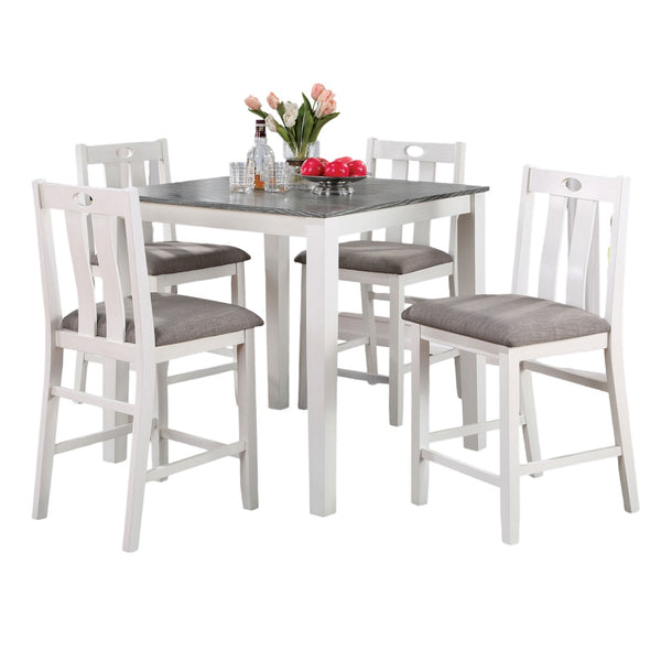 English Elm White 5pc Counter Height Dining Set with Two-Tone Gray Linen Seats, Solid Wood Table & Keyhole Chairs B011P230002