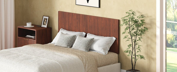 English Elm Modern Wavy Wall-mounted Queen Headboard with Organic Wood Grain Bohemian Bedroom Texture Walnut W1820P407910
