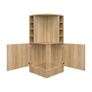 English Elm Bar Cabinet with Concealed Double Doors and 8 Wine Bottle Slots, Durable Engineered Wood Storage Solution Natural Wood 47.2 L x 23.23 W x 4.72 H B097P296835