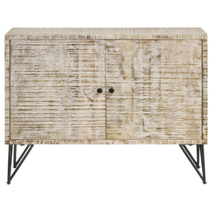 English Elm Eileen Rustic White Washed 2-Door Mango Wood Cabinet with Metal Legs, Interior Shelf, 30"H x 40"W B062P344990