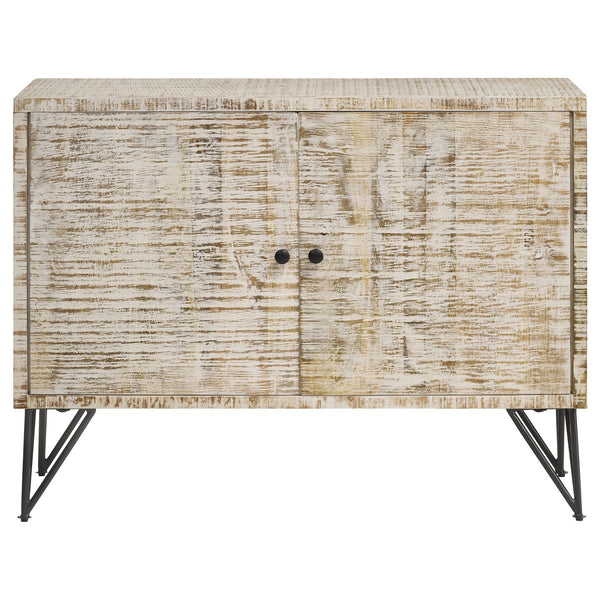 English Elm Eileen Rustic White Washed 2-Door Mango Wood Cabinet with Metal Legs, Interior Shelf, 30"H x 40"W B062P344990