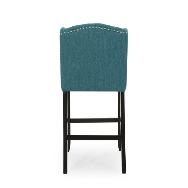 English Elm Christopher Knight Home® - Vienna Tufted Wingback Counter Stools Set of 2 — Button-Tufted Fabric, Nailhead Trim, Rubberwood Frame Teal 64856.00T