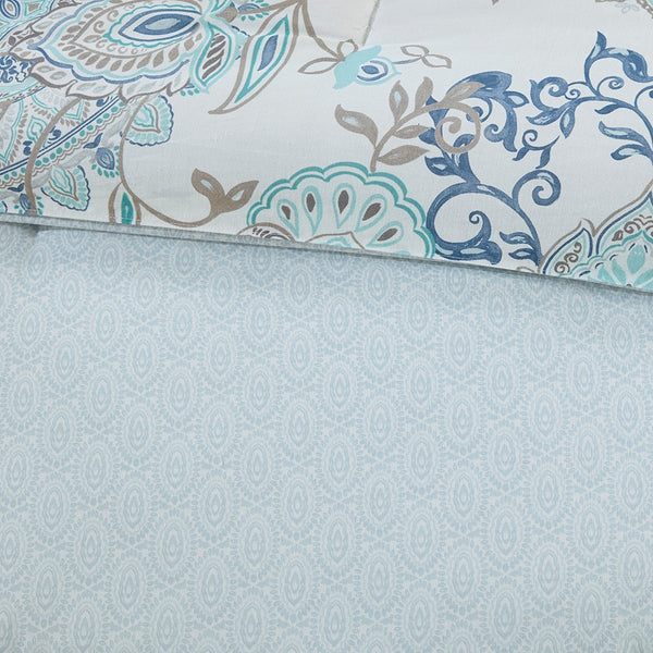 English Elm 8 Madison Park Isla Cotton Reversible Floral Comforter Set Queen OEKO-TEX Botanical Watercolor Medallion Blue 22.05 L x 20.87 W x 14.17 H B03597067