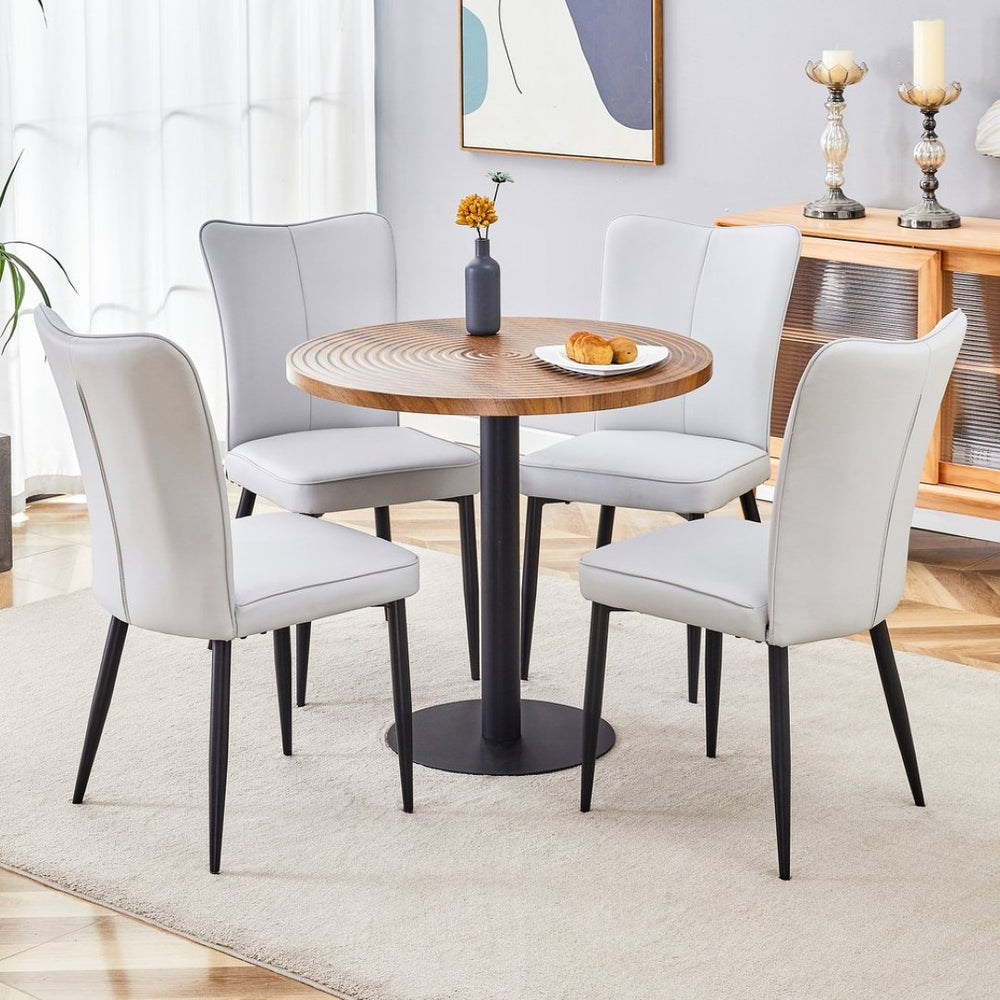 English Elm Table 5-Piece Modern Dining Set - 31.5" Dark Wood Grain Round Table & 4 Light Gray Pu Chairs W1151S02488-GIGA