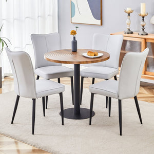 English Elm Table 5-Piece Modern Dining Set - 31.5" Dark Wood Grain Round Table & 4 Light Gray Pu Chairs W1151S02488-GIGA