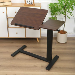 English Elm Bedside Adjustable Overbed Table with Wheels - Walnut MDF Top, Tilting Mobile Laptop Stand, Durable Rolling Desk W2641P298251