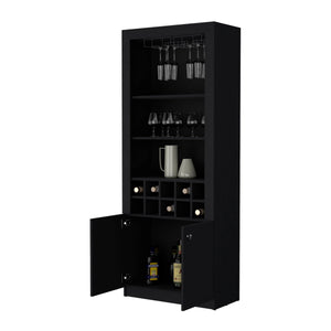 English Elm Wenge Tall Bar Cabinet with Wine Storage, 10 Shelves, 2 Doors — Stylish Particleboard Organizer (99) B062P193657
