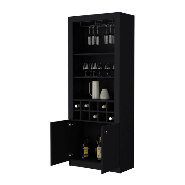 English Elm Wenge Tall Bar Cabinet with Wine Storage, 10 Shelves, 2 Doors — Stylish Particleboard Organizer (99) B062P193657