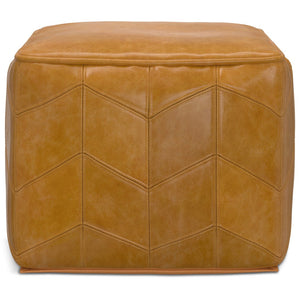 English Elm Morden Genuine Leather Square Pouf in Brown – Chevron Pattern, Durable Polystyrene Fill, Versatile Seating & Footstool B136P252629