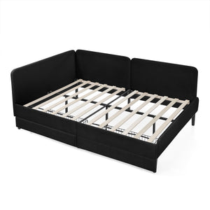 English Elm Full Velvet Upholstered Platform Bed Full Size with 2 Underbed Storage Drawers, Foam Seat, Modern Design Black W1413P298912