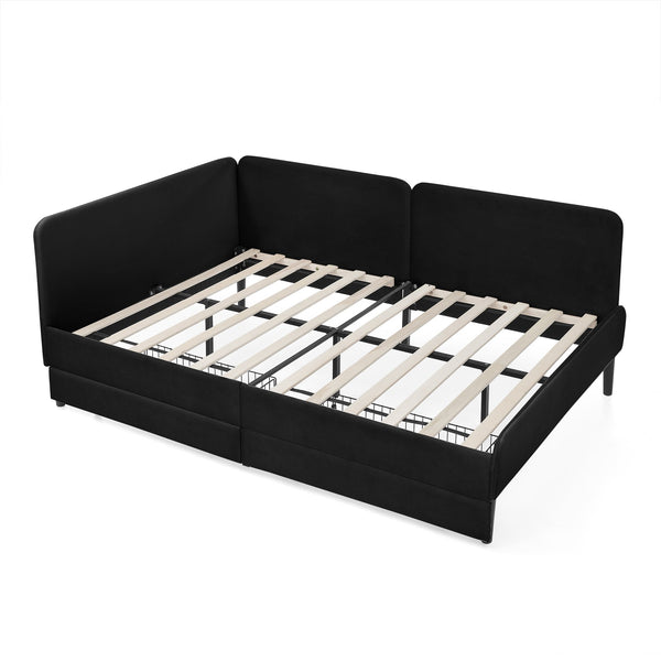 English Elm Full Velvet Upholstered Platform Bed Full Size with 2 Underbed Storage Drawers, Foam Seat, Modern Design Black W1413P298912