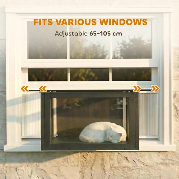English Elm Pet Window Catio Enclosure Fir Wood Frame Acrylic Panels Outdoor Cat Perch T3971P481403