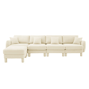 English Elm Boucle Fabric Convertible L-Shape Sectional Sofa - Stylish 4-Seater With Removable Ottoman & Chic Arms W3041S00280