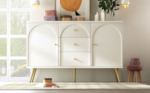 English Elm Metal metal foot three-drawer two-door dining cabinet with wood finish, sturdy metal legs, versatile storage solutions for kitchen, dining, living spaces W2565P248232