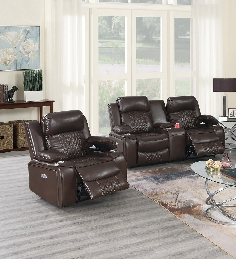 English Elm Contemporary Power Reclining Loveseat Set Brown Leatherette Usb Charging Living Room B011S02447