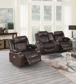 English Elm Contemporary Power Reclining Loveseat Set Brown Leatherette Usb Charging Living Room B011S02447