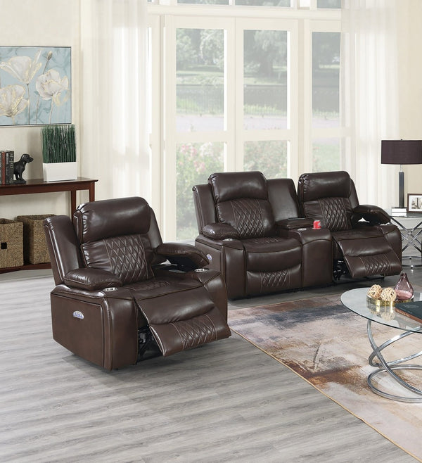 English Elm Contemporary Power Reclining Loveseat Set Brown Leatherette Usb Charging Living Room B011S02447