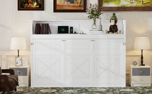 English Elm Twin XL Murphy Bed with Desk, LED Lighting and USB Charging Station — Space-Saving Solid Pine Design White N7090005001W