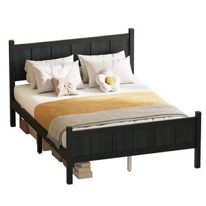 English Elm Twin Platform Bed Vertical Slat Headboard Farmhouse Shaker Wood Grain Finish Bedroom Black N733P422479E