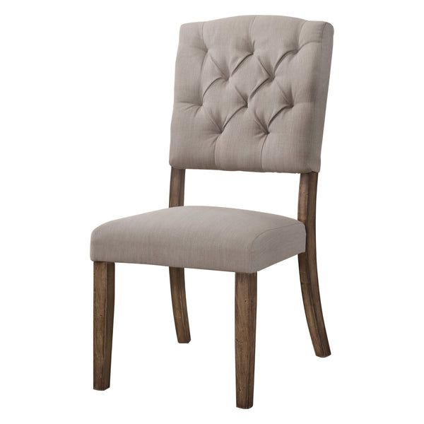 English Elm Transitional Tufted Back Dining Chairs Set of 2 – Padded Linen Upholstery, Weathered Finish Wood Frame, Rustic Charm and Comfort for Dining Rooms Beige,Oak 15 L x 45 W x 21 H B2741P345902