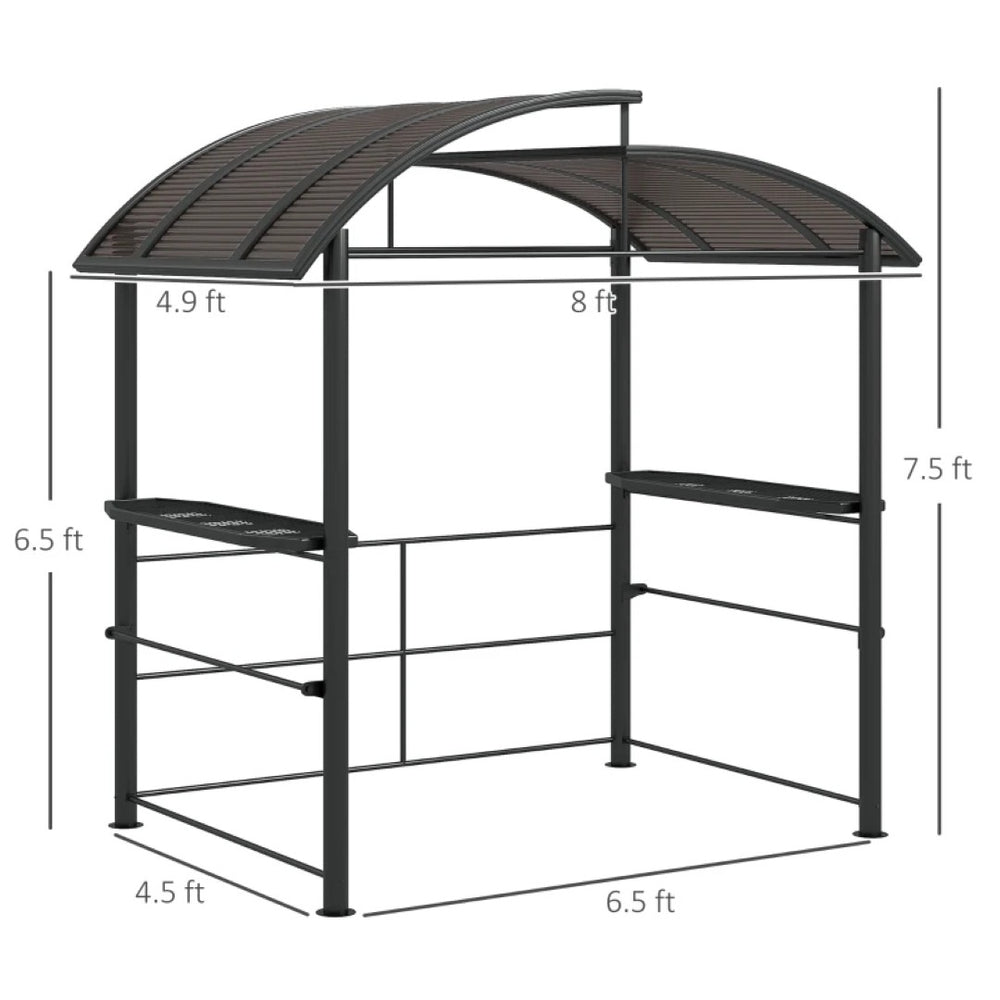 English Elm Outdoor Grill Gazebo with Polycarbonate Roof Steel Frame and Built-in Side Shelves T3971S00156