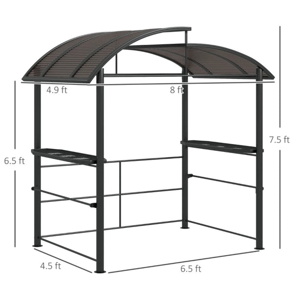 English Elm Outdoor Grill Gazebo with Polycarbonate Roof Steel Frame and Built-in Side Shelves T3971S00156