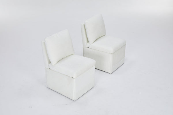 English Elm Linen Armless Dining Chair with Casters and Hidden Seat Storage, Smooth Mobility & Versatile Use Ivory W2069P288875