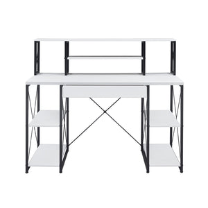 English Elm Writing Desk Modern Veneer with Hutch, One Drawer and 8 Open Compartments for Home Office Organization and Study Space White+Black B016P311822