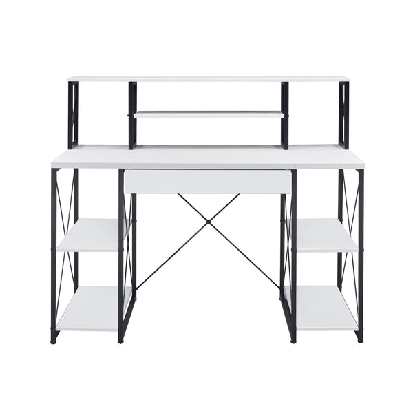 English Elm Writing Desk Modern Veneer with Hutch, One Drawer and 8 Open Compartments for Home Office Organization and Study Space White+Black B016P311822