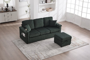 English Elm UNITED Corduroy L-Shaped Sectional Sofa with Storage Ottoman, USB Ports, Cup Holders & LED Lighting Emerald W1568P332404